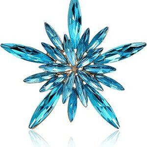 Art Deco Look Flower Broch Beautiful Blue Rhinestones